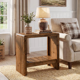 23.6" Solid Wood End Table, Narrow Sofa Side Table with Slatted Shelf 3