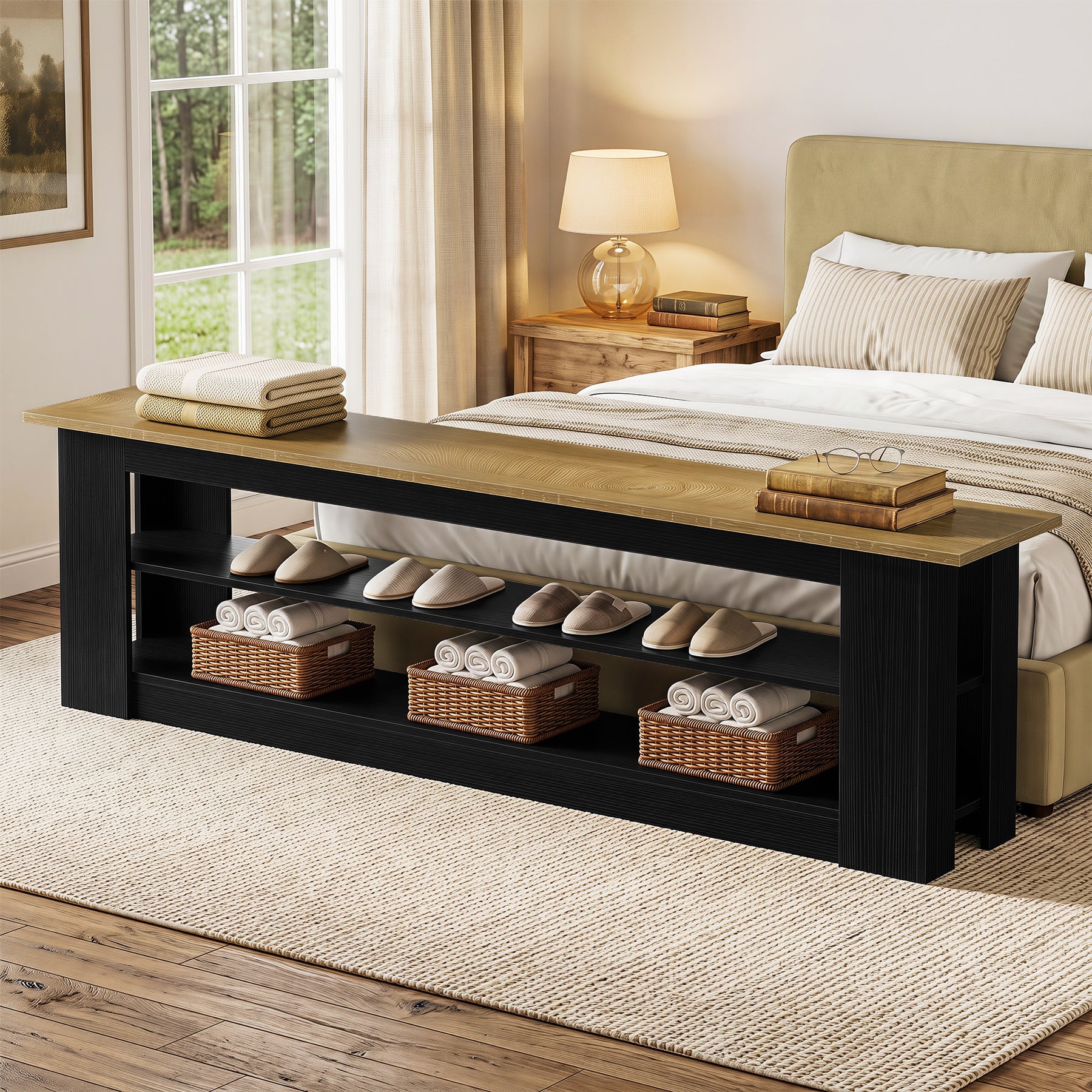 70.87" Entryway Bench with Shoe Storage, Indoor Seating for Hallway, End of Bed