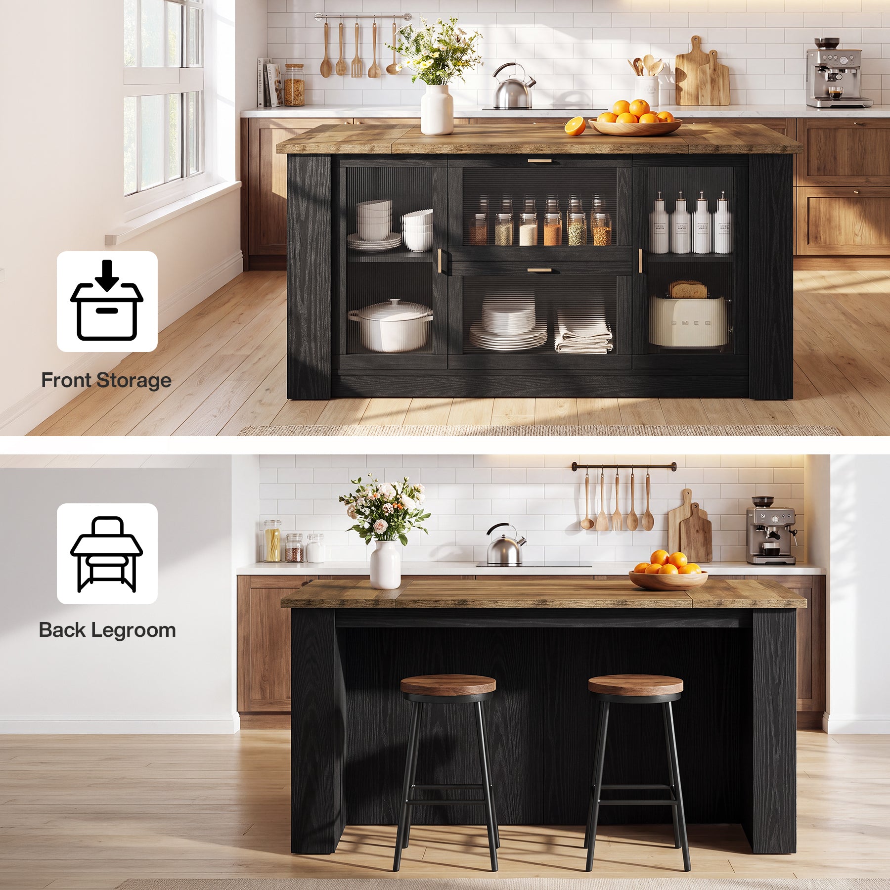 71" Kitchen Island with Seating, 2 Drawers & Storage Cabinets, Counter Height