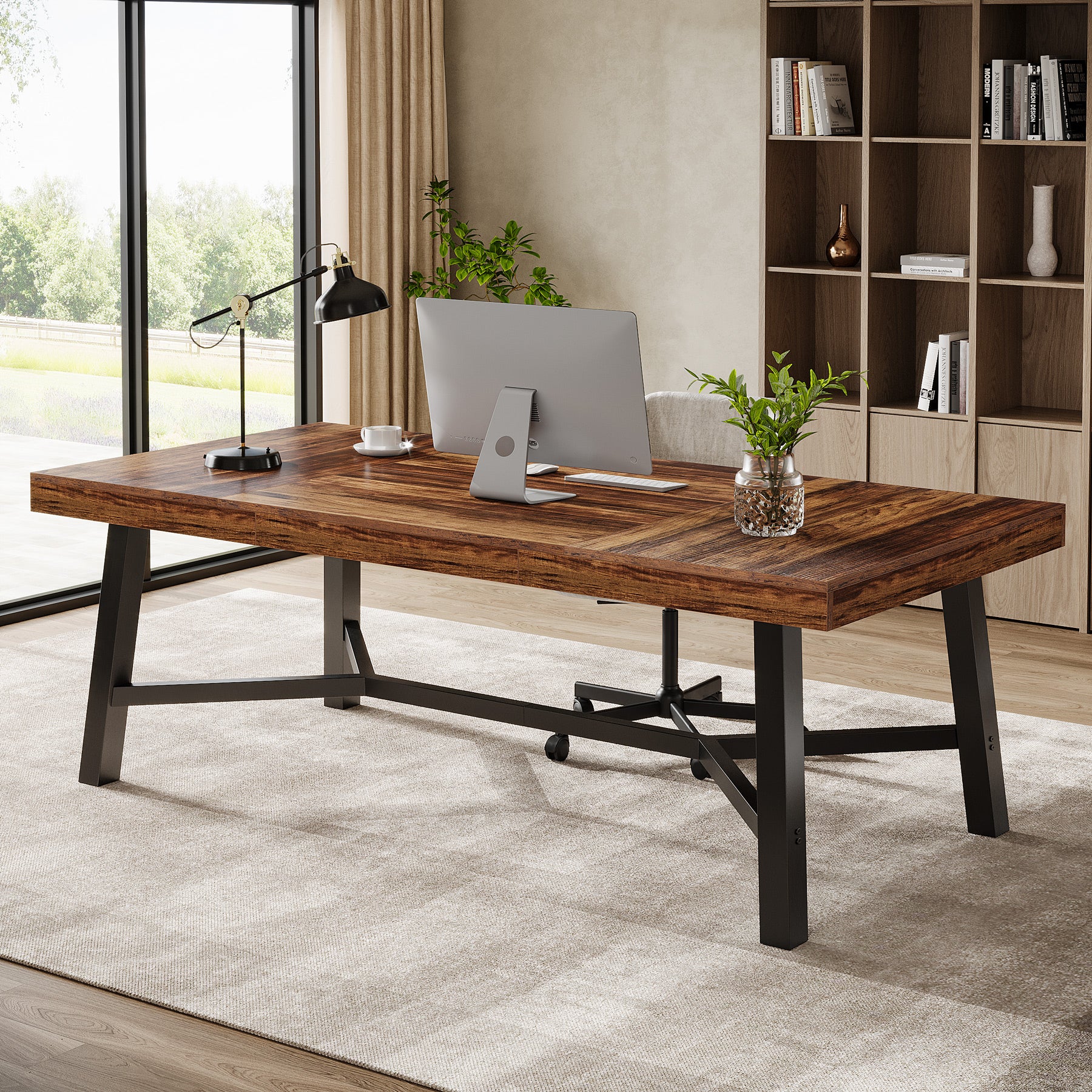 71" Executive Desk, Farmhouse Office Computer Desk with Sturdy Leg