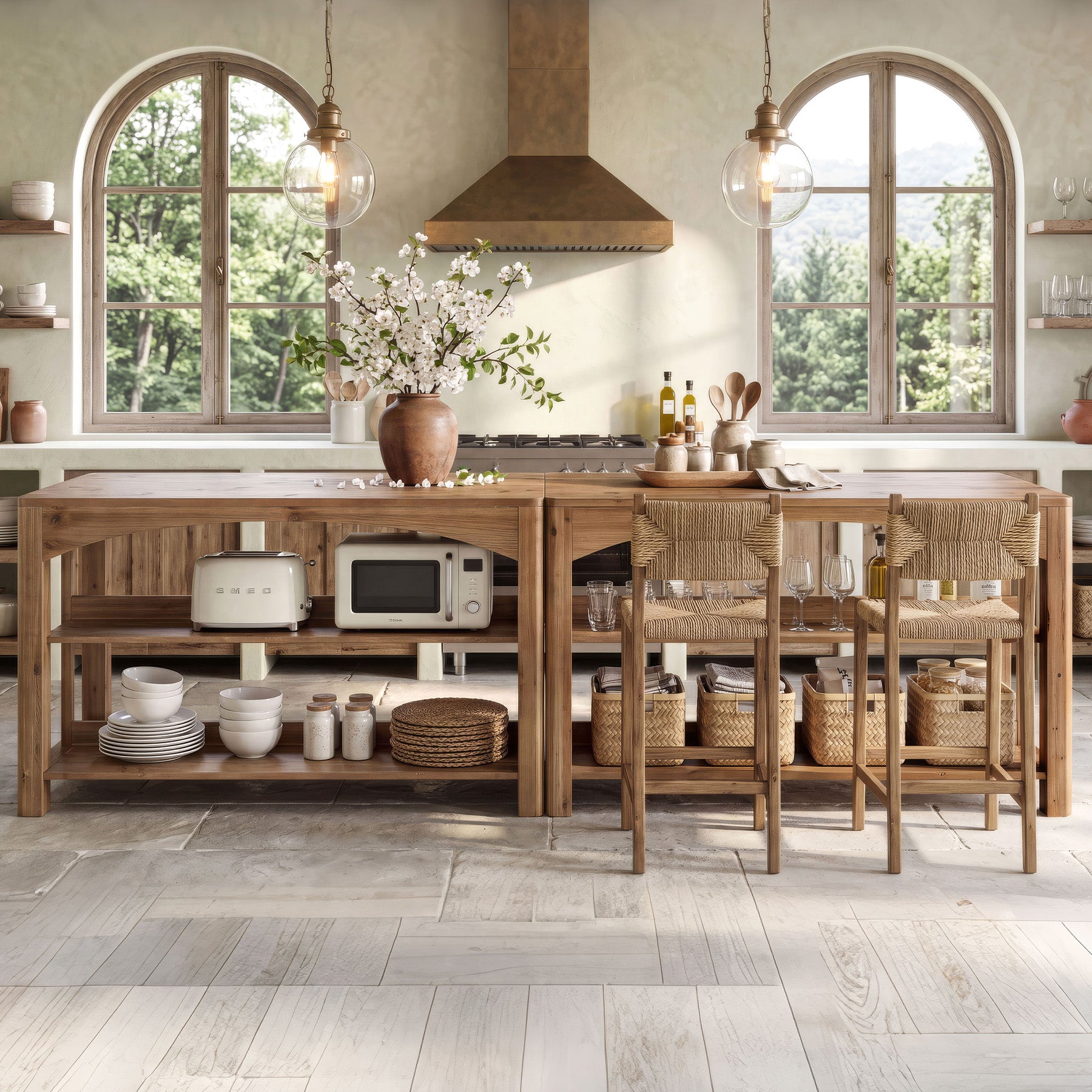 Tribesigns 59-Inch Kitchen Island, Solid Wood Island Table with 3-Tier Storage for Kitchen Dining Room