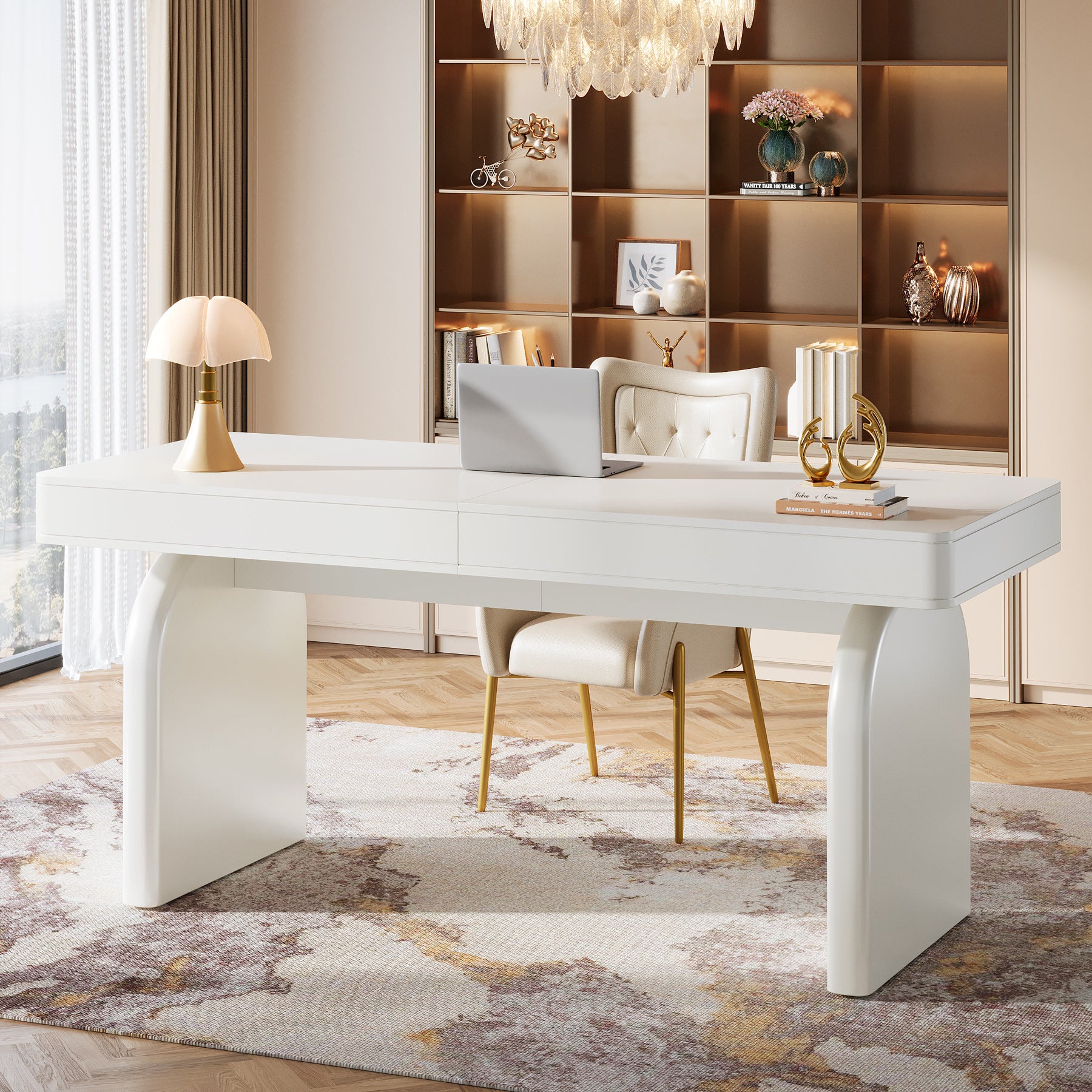 63" Executive Desk, Modern Office Computer Desk with 2 Storage Drawers