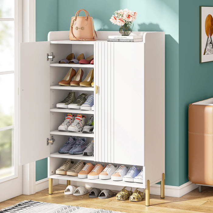 Wood Shoe Cabinet, 6-Tier Shoe Organizer with Adjustable Shelves for Entryway