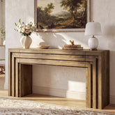 63" Console Table with Storage Cabinet, Entryway Sofa Table with Layered Geometric Frame 3