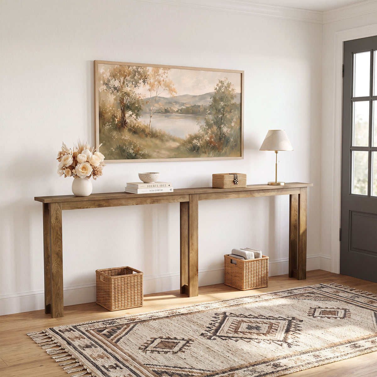 94.5" Narrow Console Table, Behind Couch Sofa Table with 3 Sets U-Shape Legs
