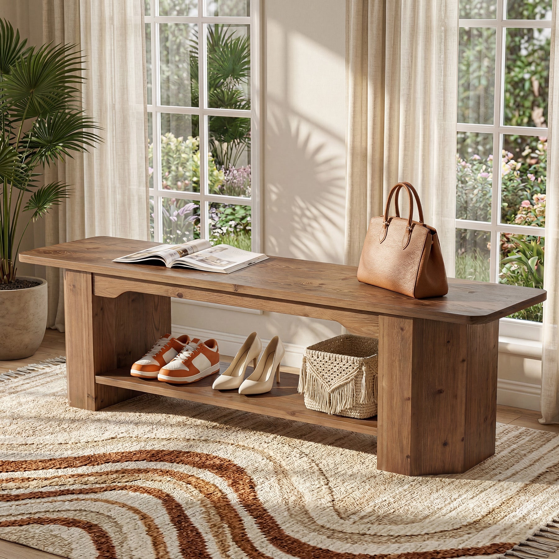 Tribesigns 63" Solid Wood Entryway Bench, Long Shoe Bench for Hallway