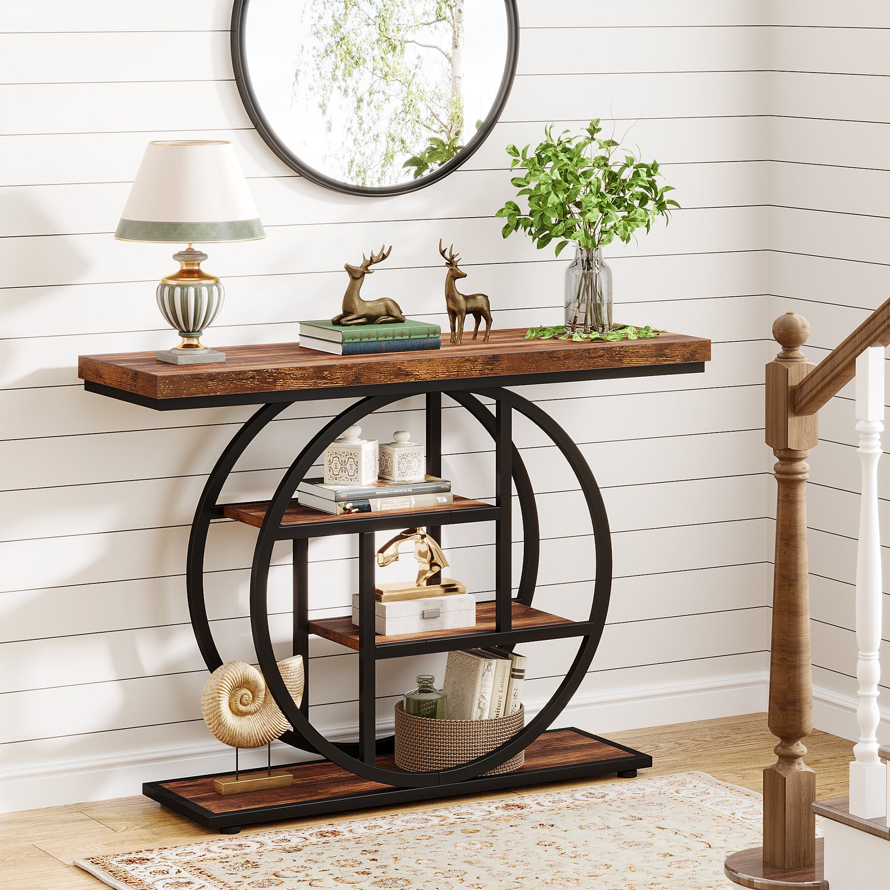 4-Tier Console Table, 41.3" Entryway Sofa Table with Circle Base