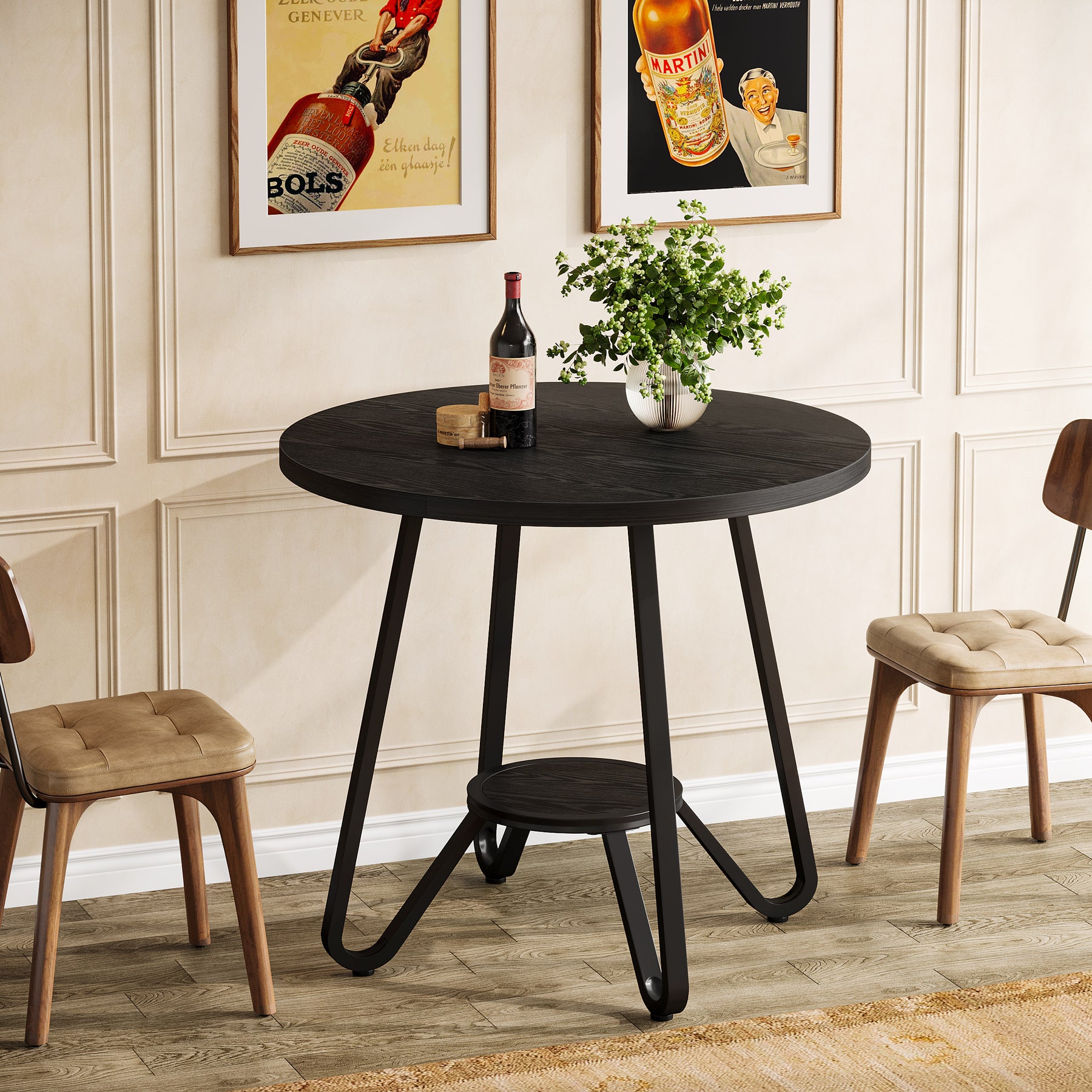 31.5" Round Dining Table, Small Kitchen Table with Open Shelves for 2