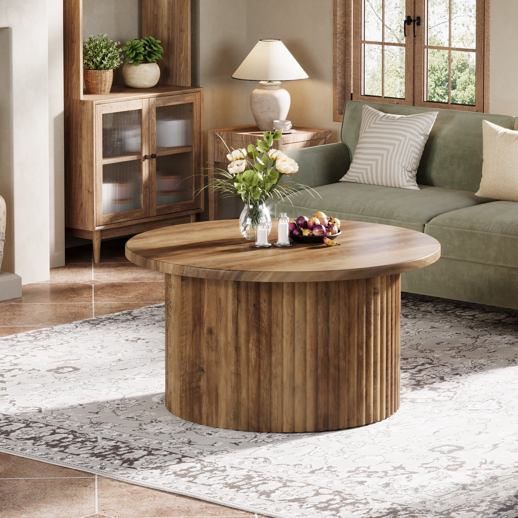 31.5" Coffee Table, Farmhouse Circle Center Table Sofa Side Table