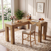 63" Solid Wood L-Shaped Bar Table, Corner Dining Table for Kitchen 3