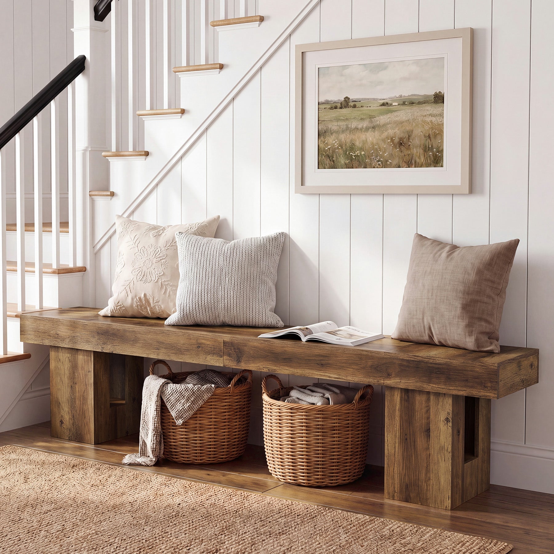 83" Entryway Bench, Extra-Long Shoe Bench with Sturdy Base for Hallway