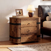 Oversized 3 Drawer Nightstand, Extra Wide Rustic Large Bedside Table, Bedroom 3