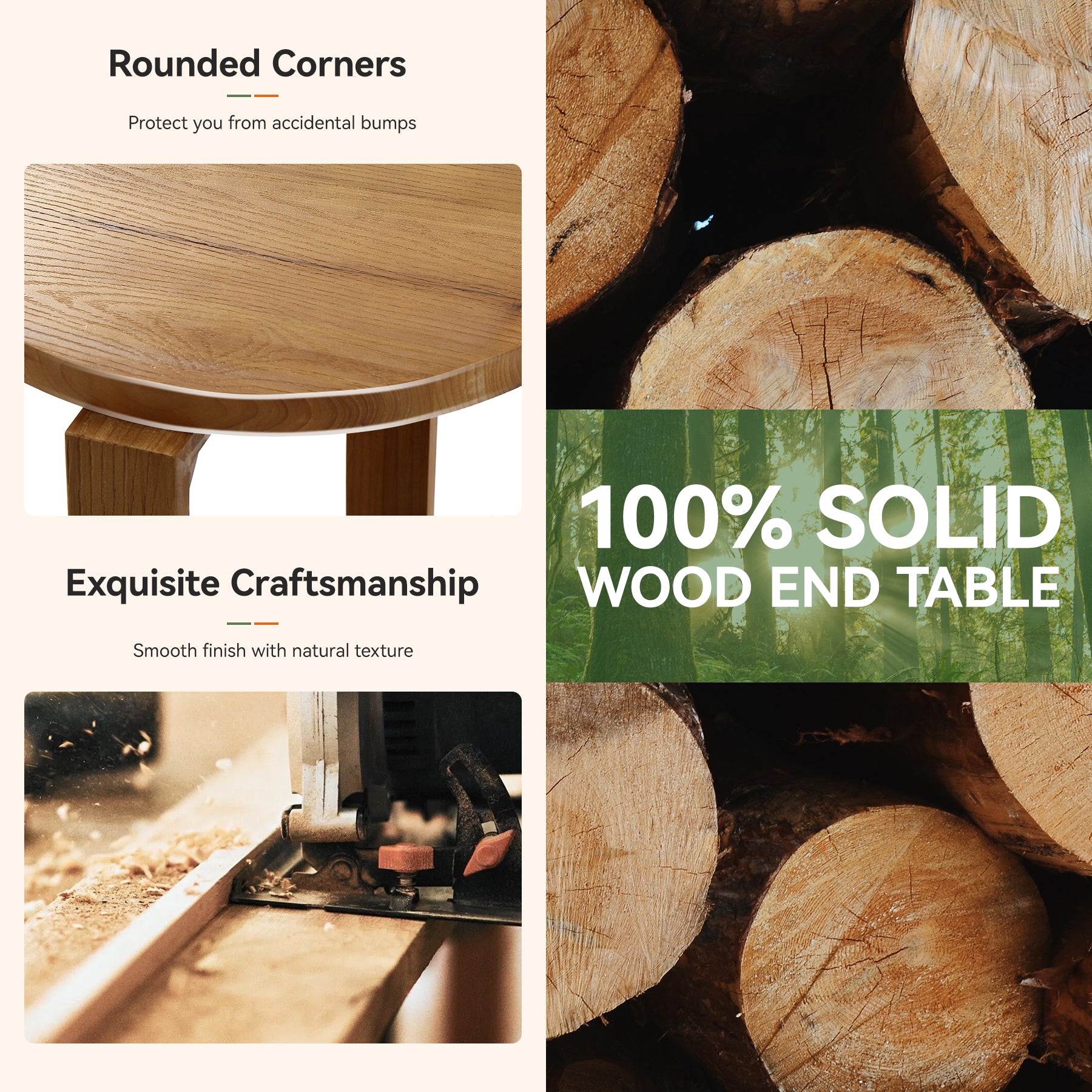 Solid Wood End Table, 2-Tier Round Sofa Side Table Nightstand with Storage