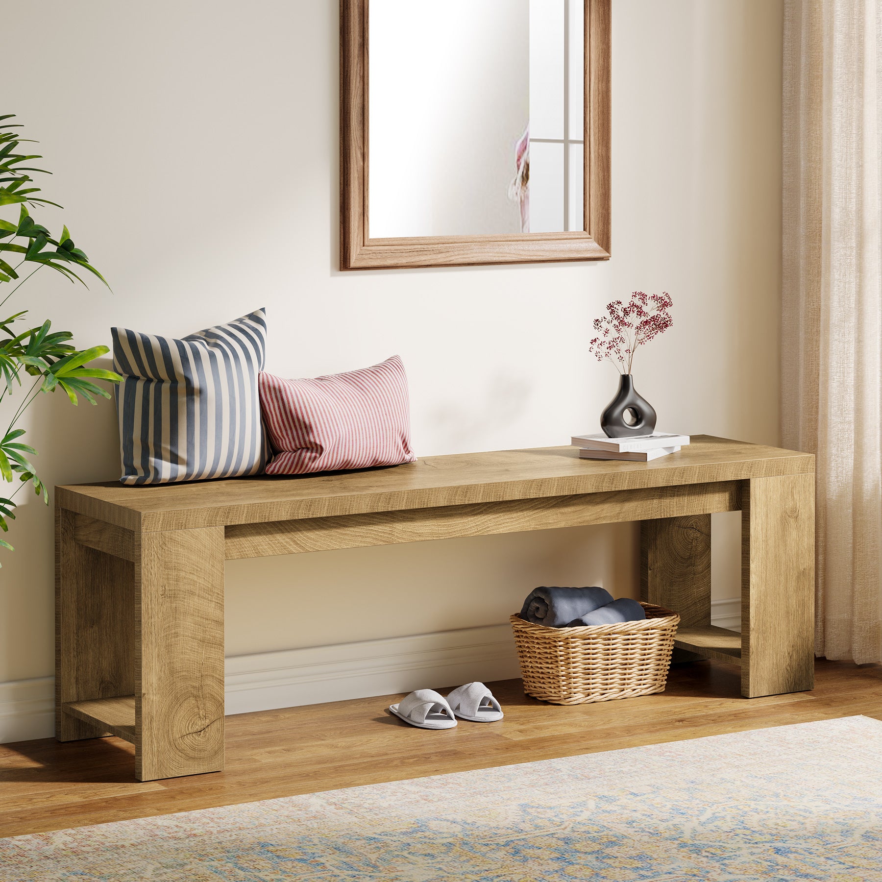 47.2” Entryway Bench, Farmhouse Shoe Bench for Hallway