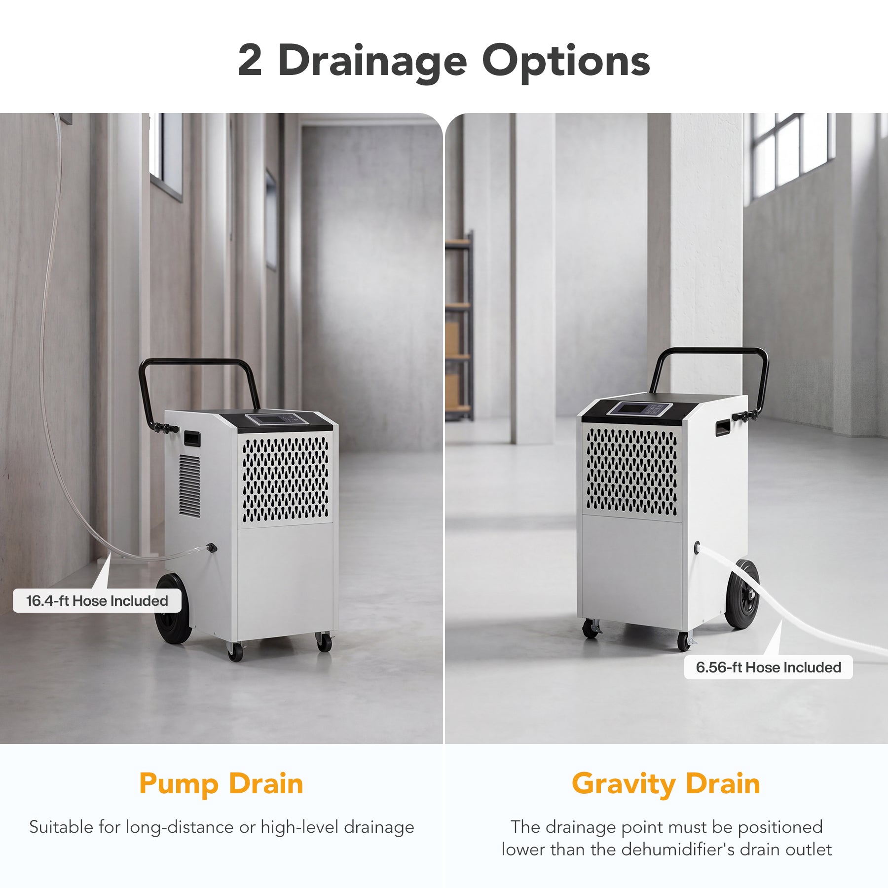 154 Pints Commercial Dehumidifier with Pump & Drain Hose for Up to 7000 Sq. Ft Large Spaces, Auto Defrost