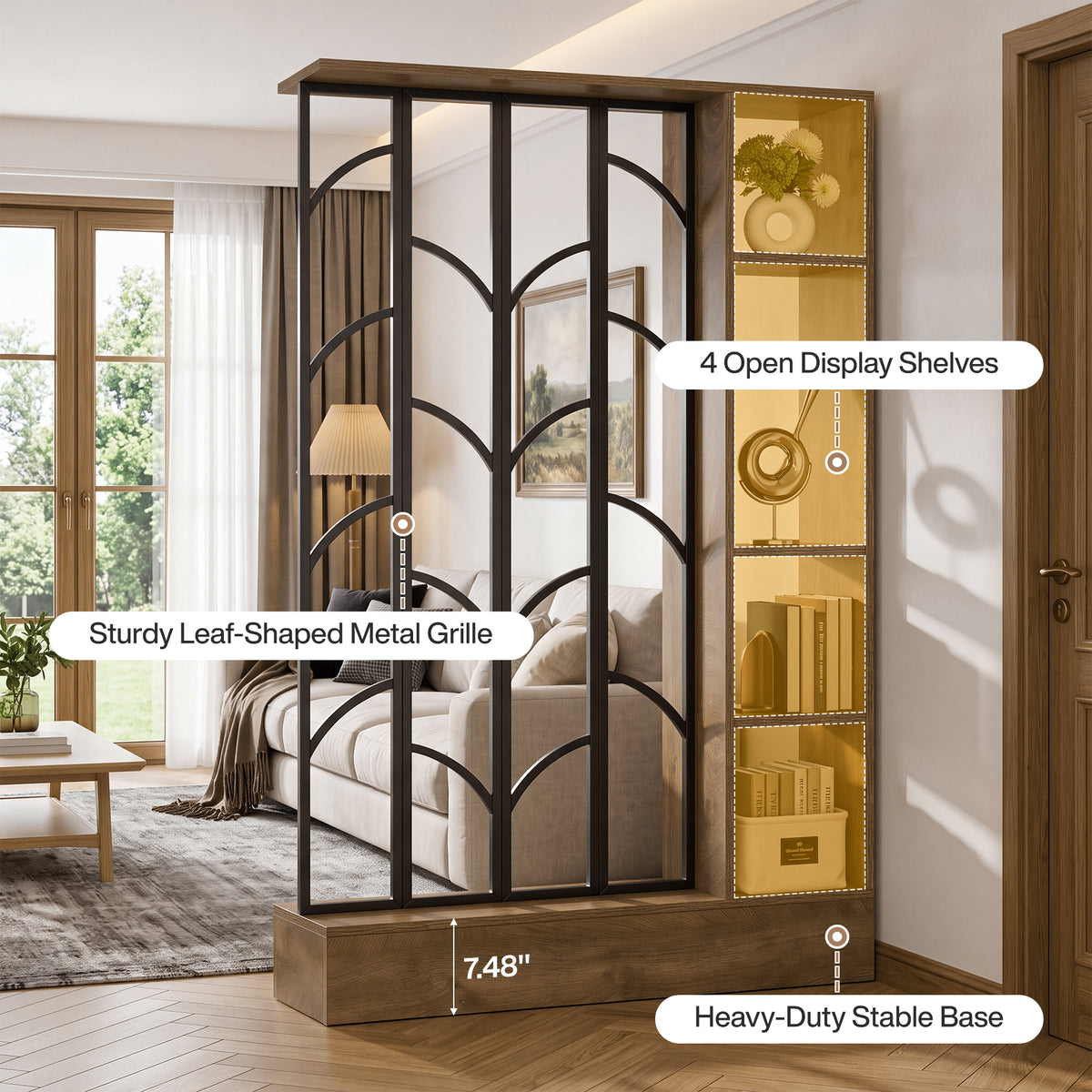 71" Tall Freestanding Room Divider with Shelves, Storage Partition Screen
