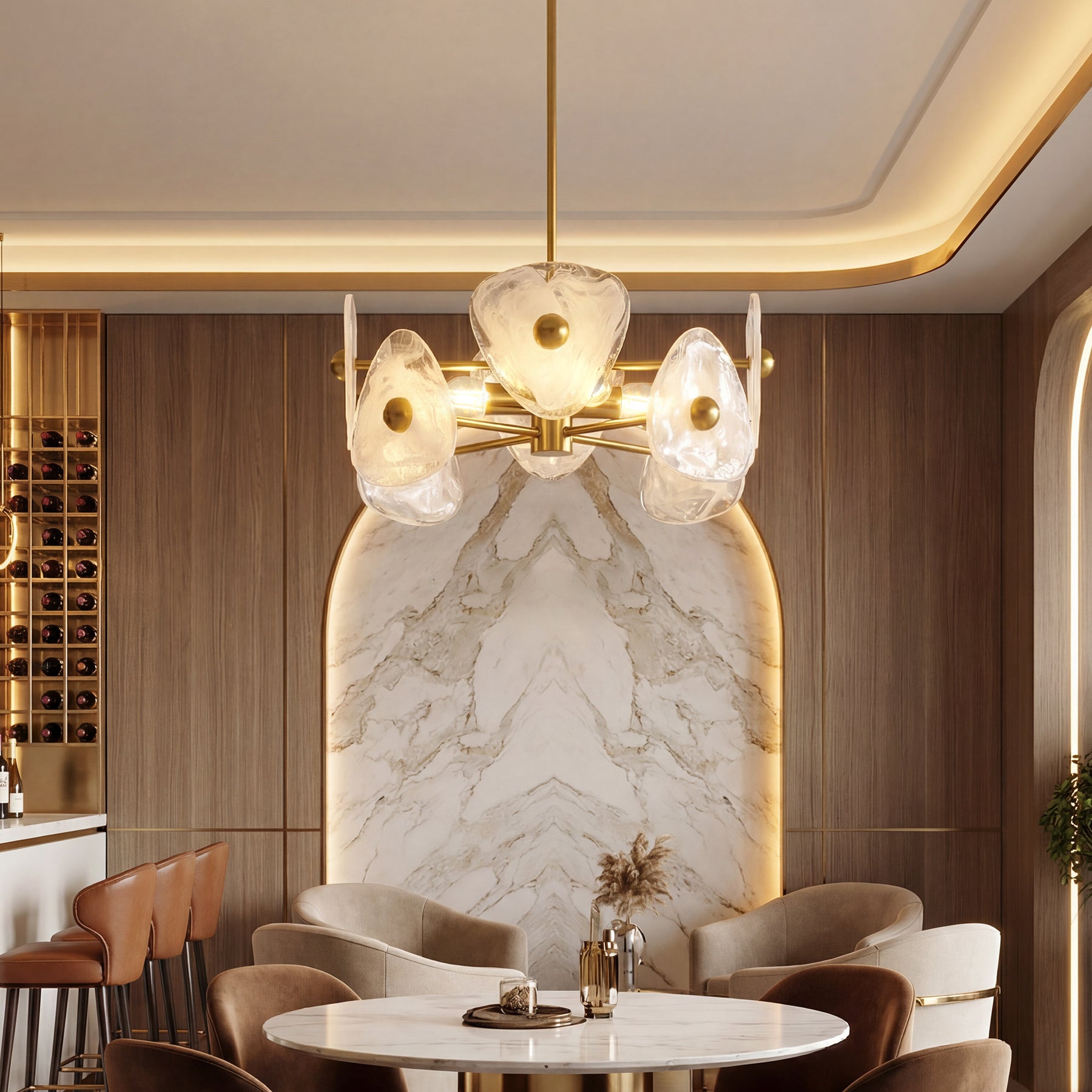 4-Light Chandelier, Pendant Light Fixtures with Cloud Glass Shades