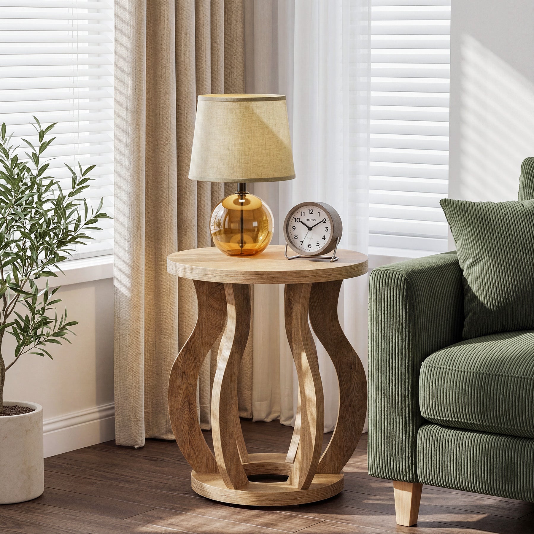 Tribesigns 19.69" Round Side Table, Curved Wooden Nightstand for Small Spaces