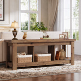Solid Wood Console Table, 63" Sofa Entryway Table With 3 Open Shelves 3