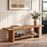 70.8" Solid Wood Entryway Bench, 2-Tier End of Bed Bench for Bedroom, Living Room 3