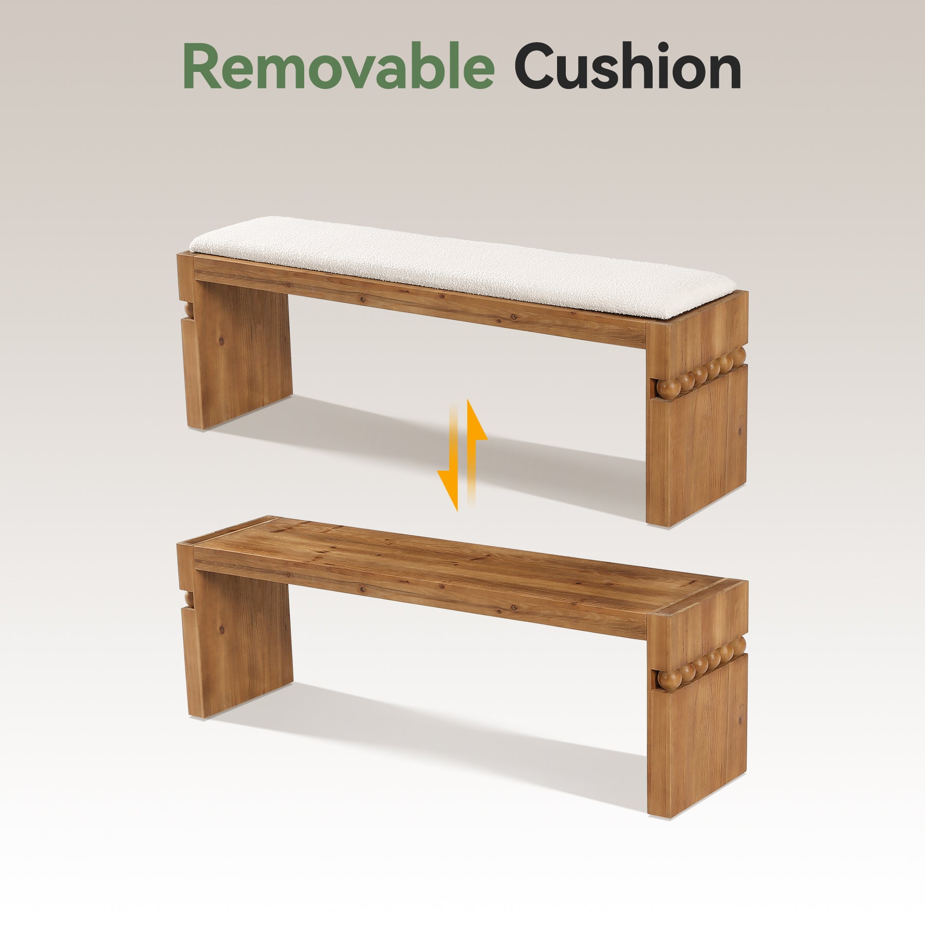 Solid Wood Entryway Shoe Bench, 55" Bedroom Footrest with Removable Cushion