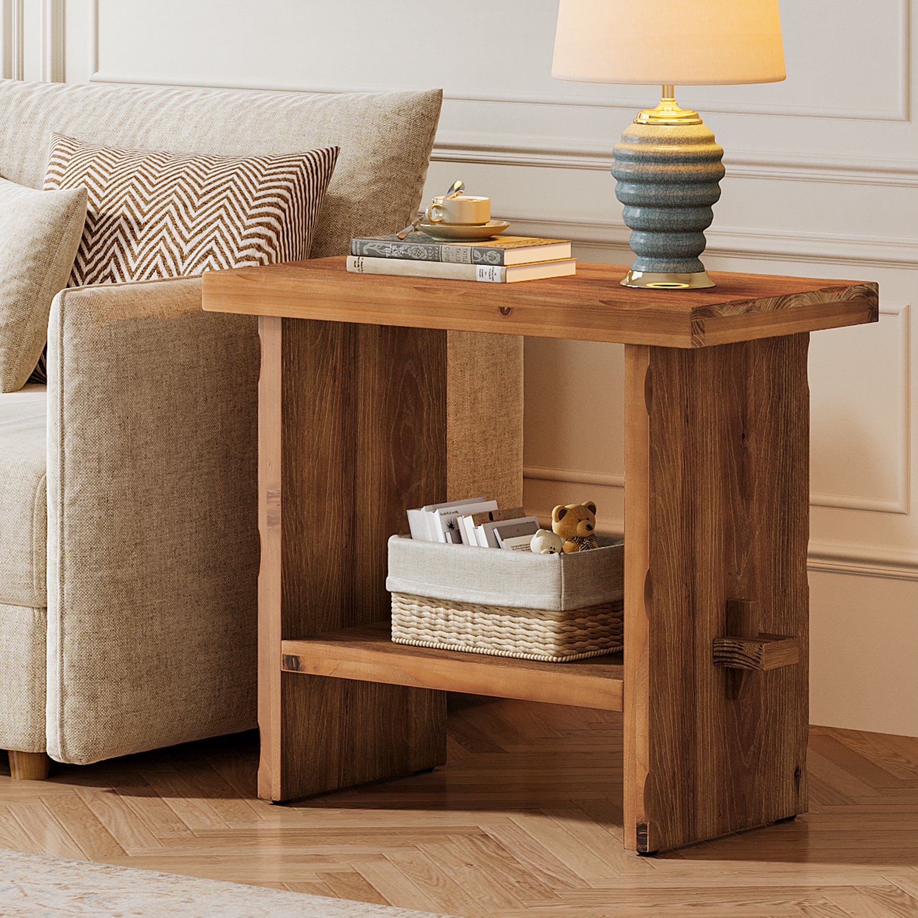 Tribesigns 23.62-Inch Solid Wood Side Table, Wooden End Table with Solid Base