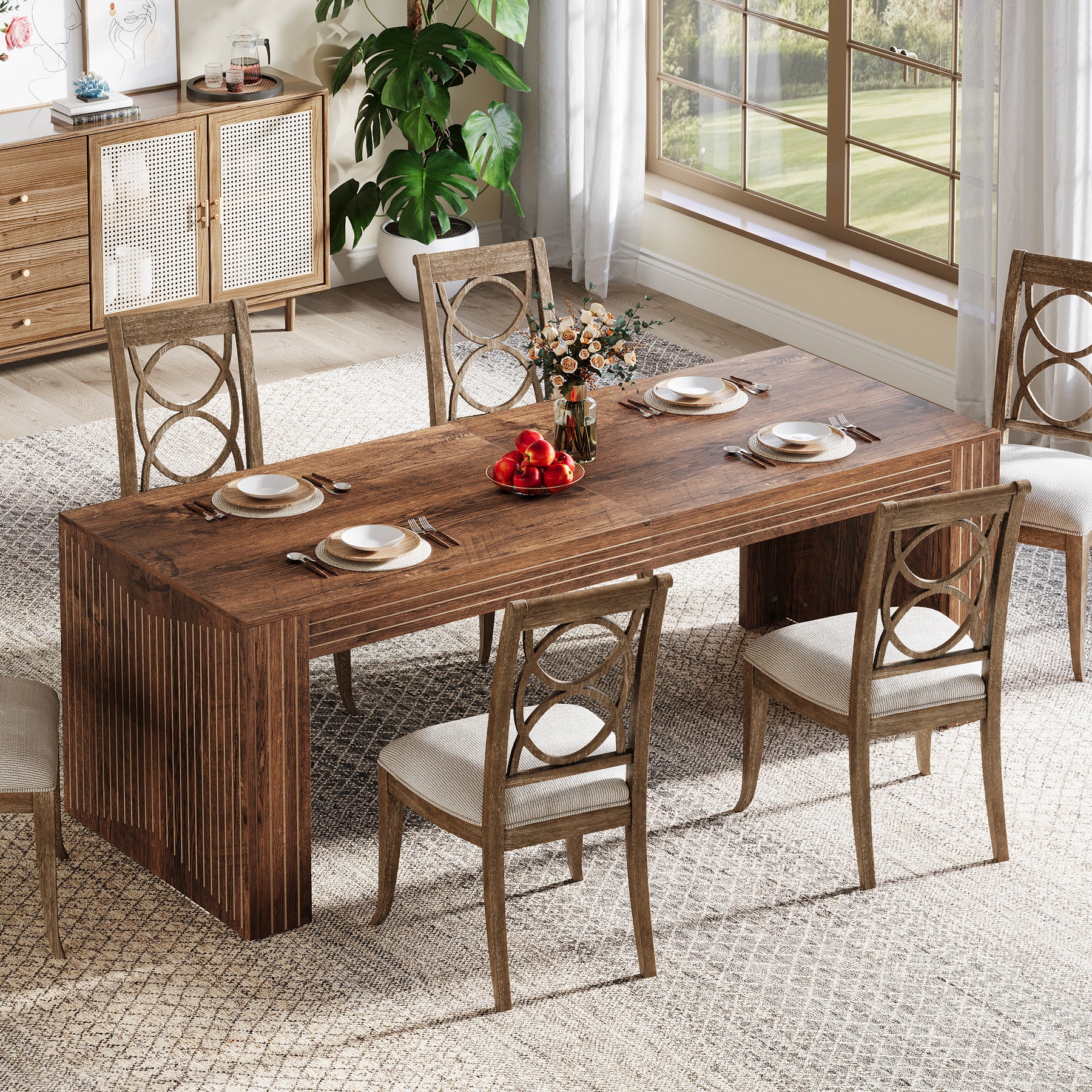 78.7" Rectangular Dining Table, Farmhouse Kitchen Dinner Table for 6-8