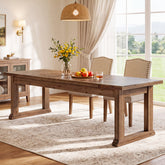 87" Farmhouse Solid Wood Dining Table, Rectangular Kitchen Table with Trestle Base 3