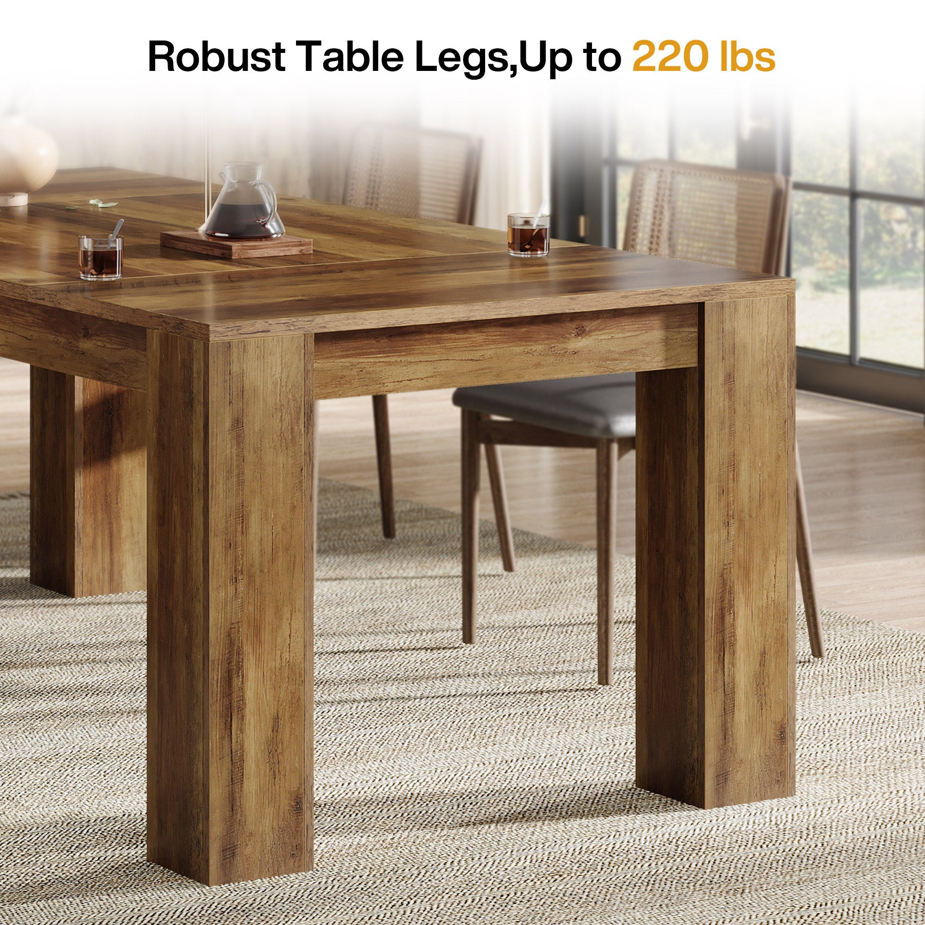 63" Dining Table, Farmhouse Kitchen Dinner Table for 4-6 People