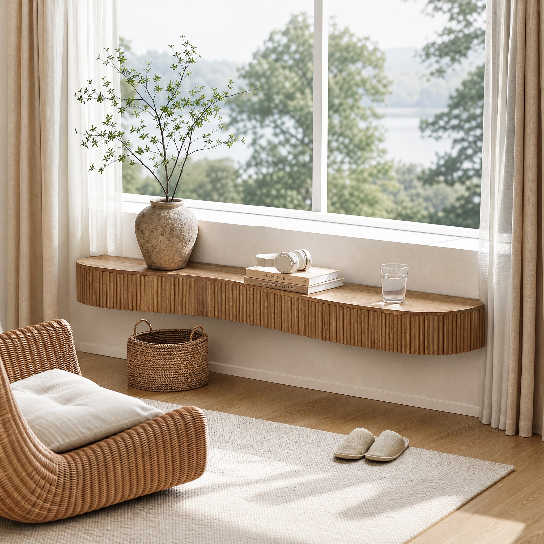 70.87" Wood Fireplace Mantel Shelf, Floating Display Shelf for Living Room