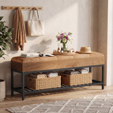 55" Shoe Bench with Cushion, 2-Tier Entryway Bench with Metal Frame 3