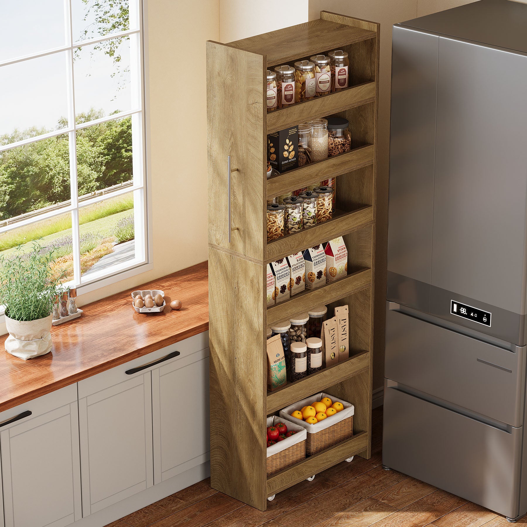 72.83" Slim Storage Cart with Wheels, 6-Tier Narrow Rolling Utility Pantry Cart for Kitchen