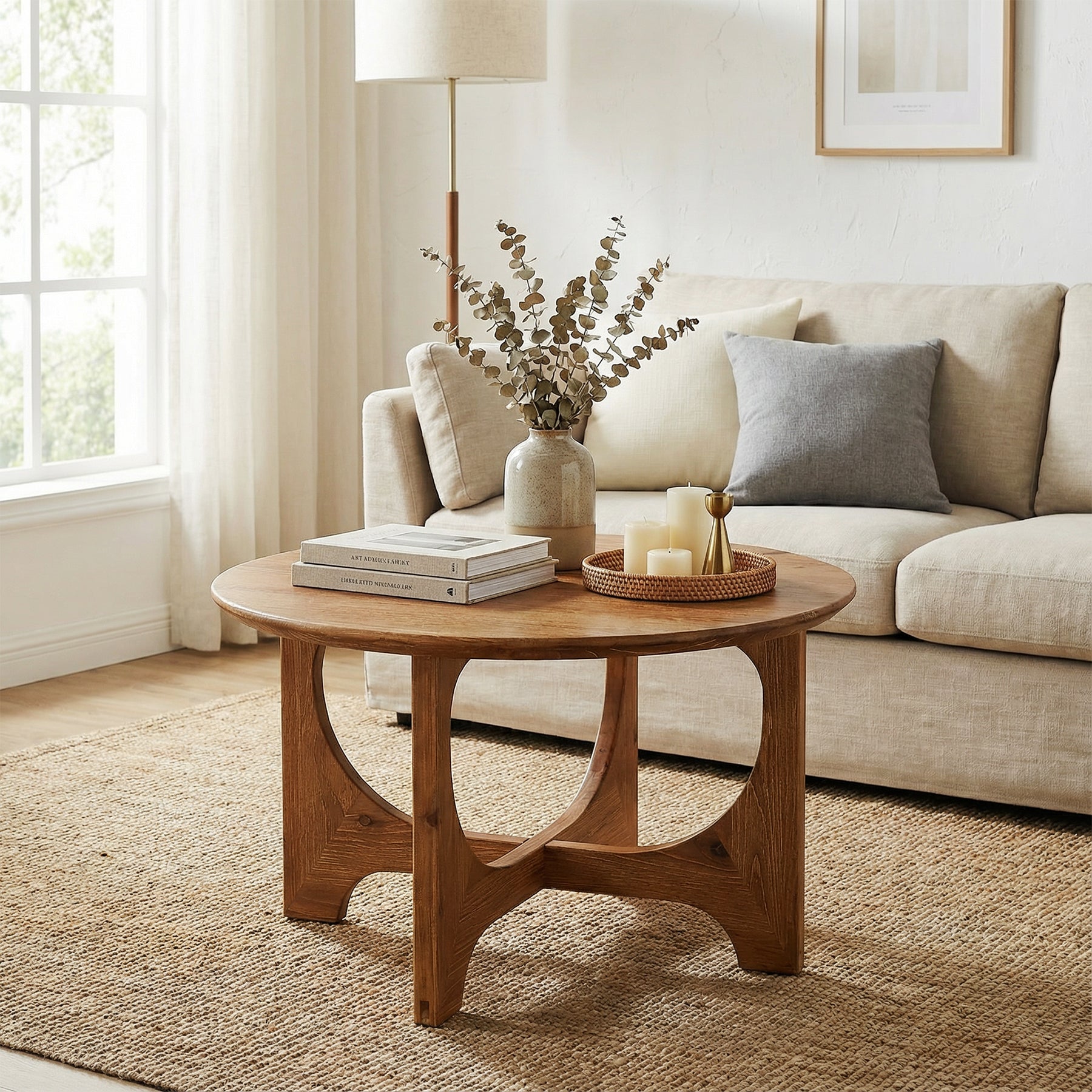 Solid Wood Coffee Table, 31.5" Round Center Table for Living Room