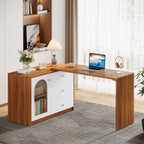 Desk with Filing Cabinet Drawer, Reversible L-Shaped Desk