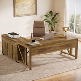 L-Shaped Executive Desk, 63" Computer Desk with Drawer Cabinet 3