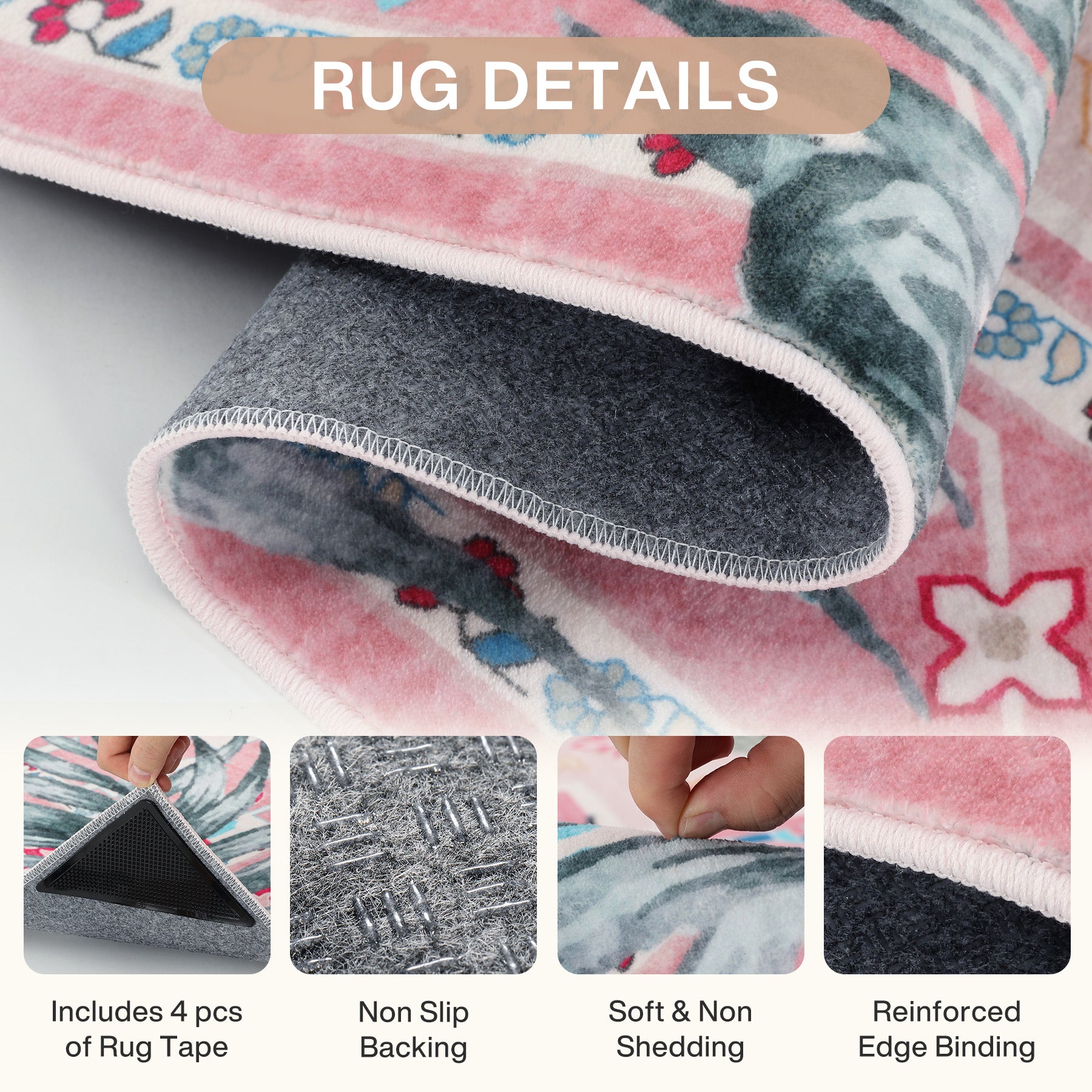 Vintage Alligator Print Area Rug, Washable Non-Slip Soft Low-Pile Carpet, Bedroom Living Room Kids