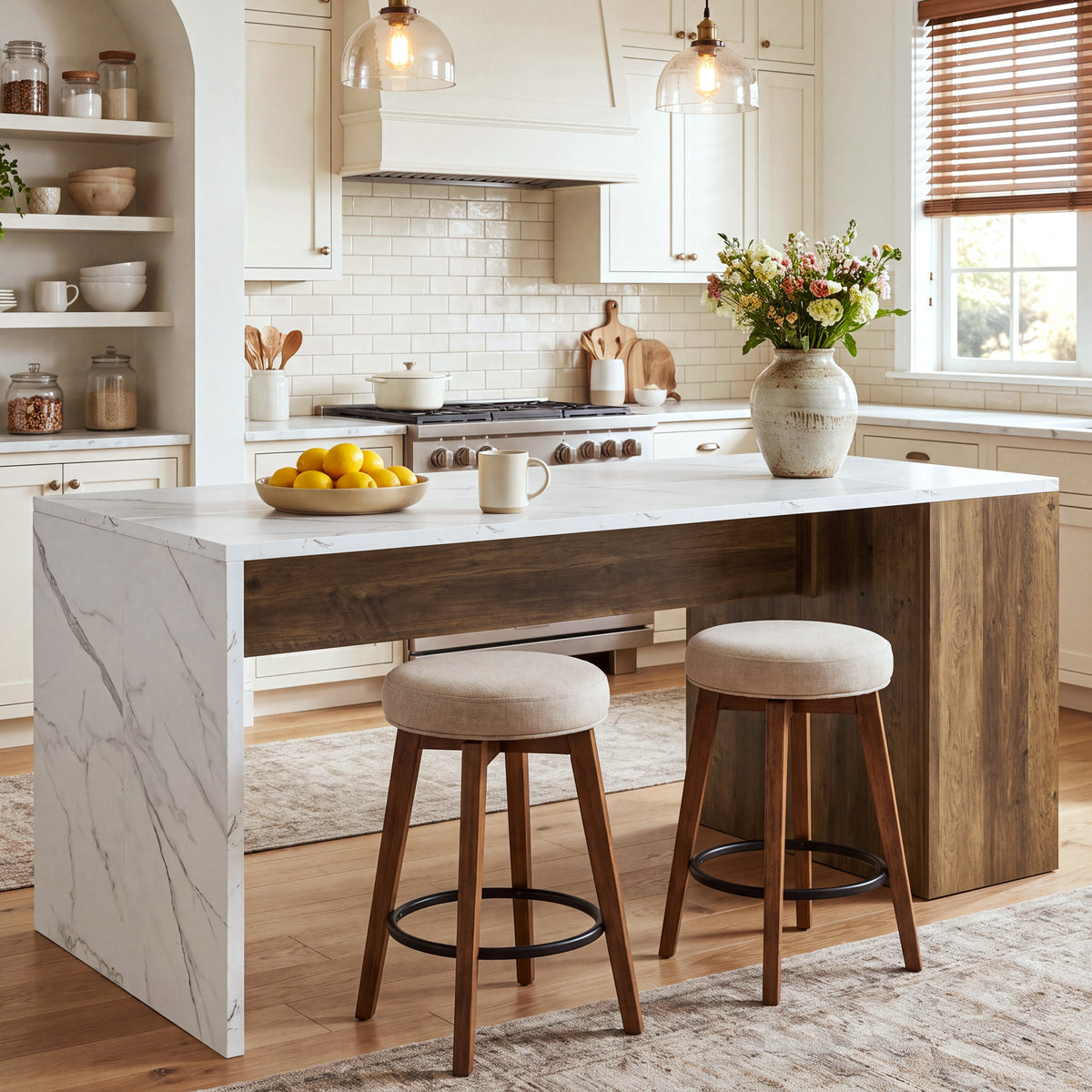 71" Bar Table, Farmhouse Counter Height Pub Table with Two Side Shelves for Bistro, Kitchen