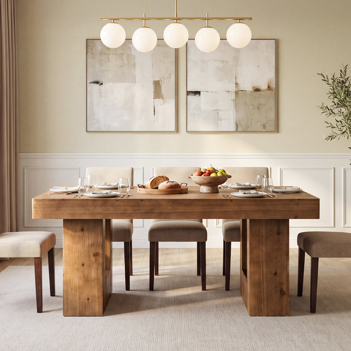 63" Solid Wood Dining Table for 4-6, Rectangular Kitchen Table with Heavy-Duty Base
