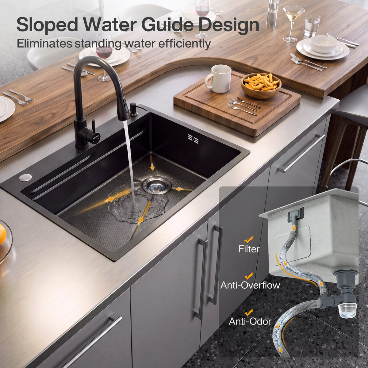 33x22 Inch Drop-In Kitchen Sink, 10" D Stainless Steel Sink w/Faucet, Nano Coating, Multiple Accessories
