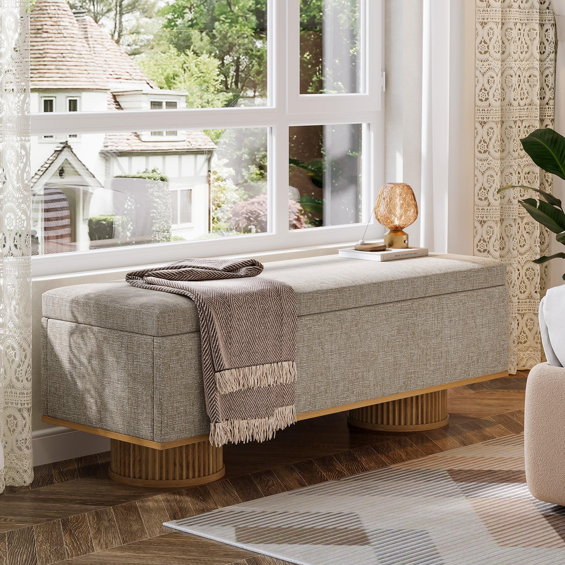 50.4" Shoe Bench, Upholstered Entryway Bench with Flip Up Storage