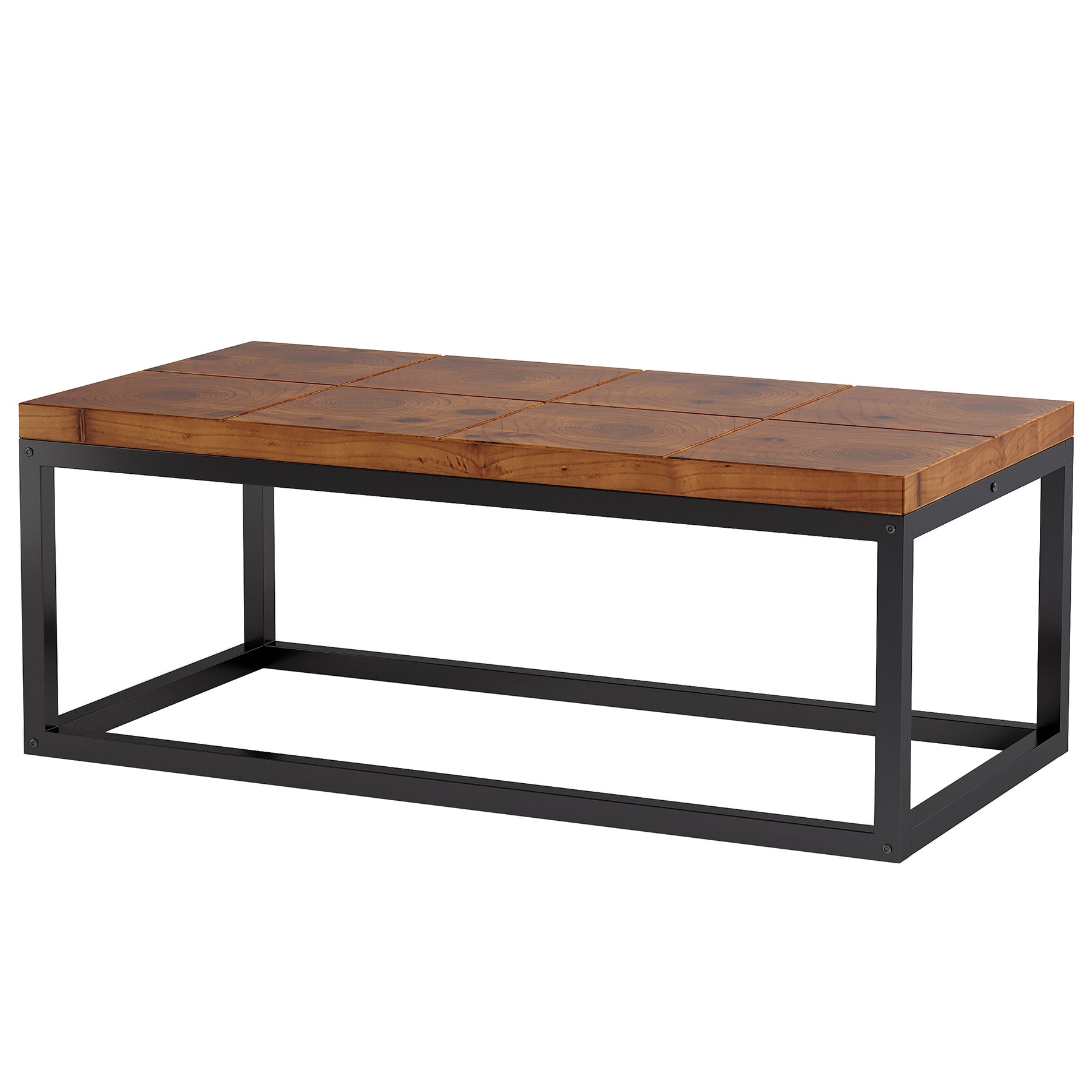 47" Rectangle Coffee Table, Solid Wood Industrial Center Table with Metal Frame