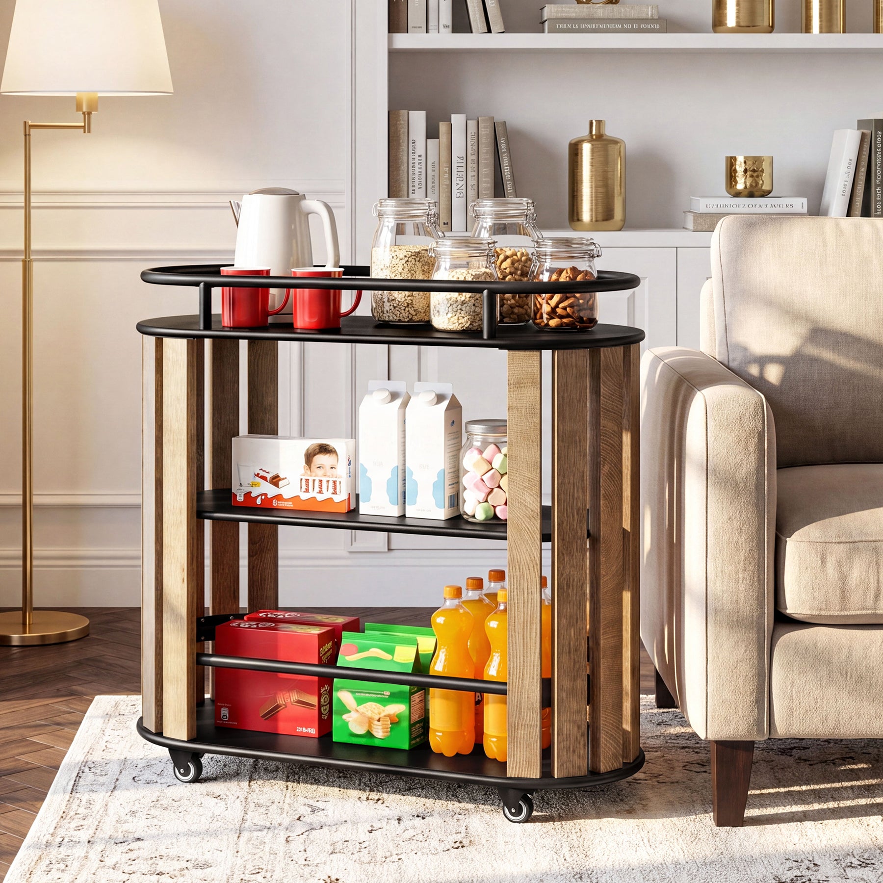 Tribesigns 35.43-Inch 3-Tier Bar Cart with Wheels and Metal Frame, Industrial Rolling Serving Cart for Kitchen