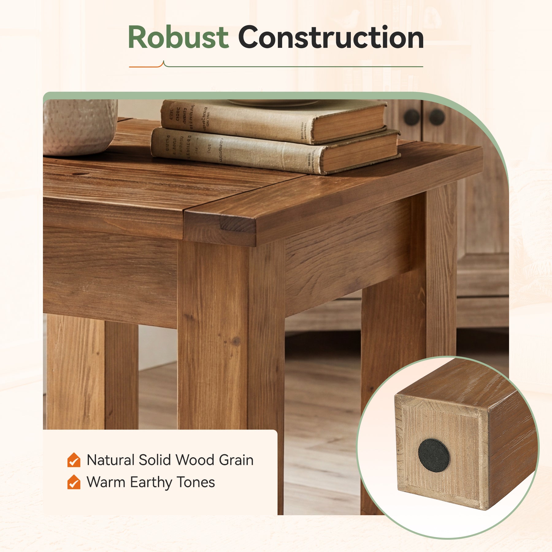 Square Solid Wood Side Table, Farmhouse End Tale with Stable Legs for Small Spaces