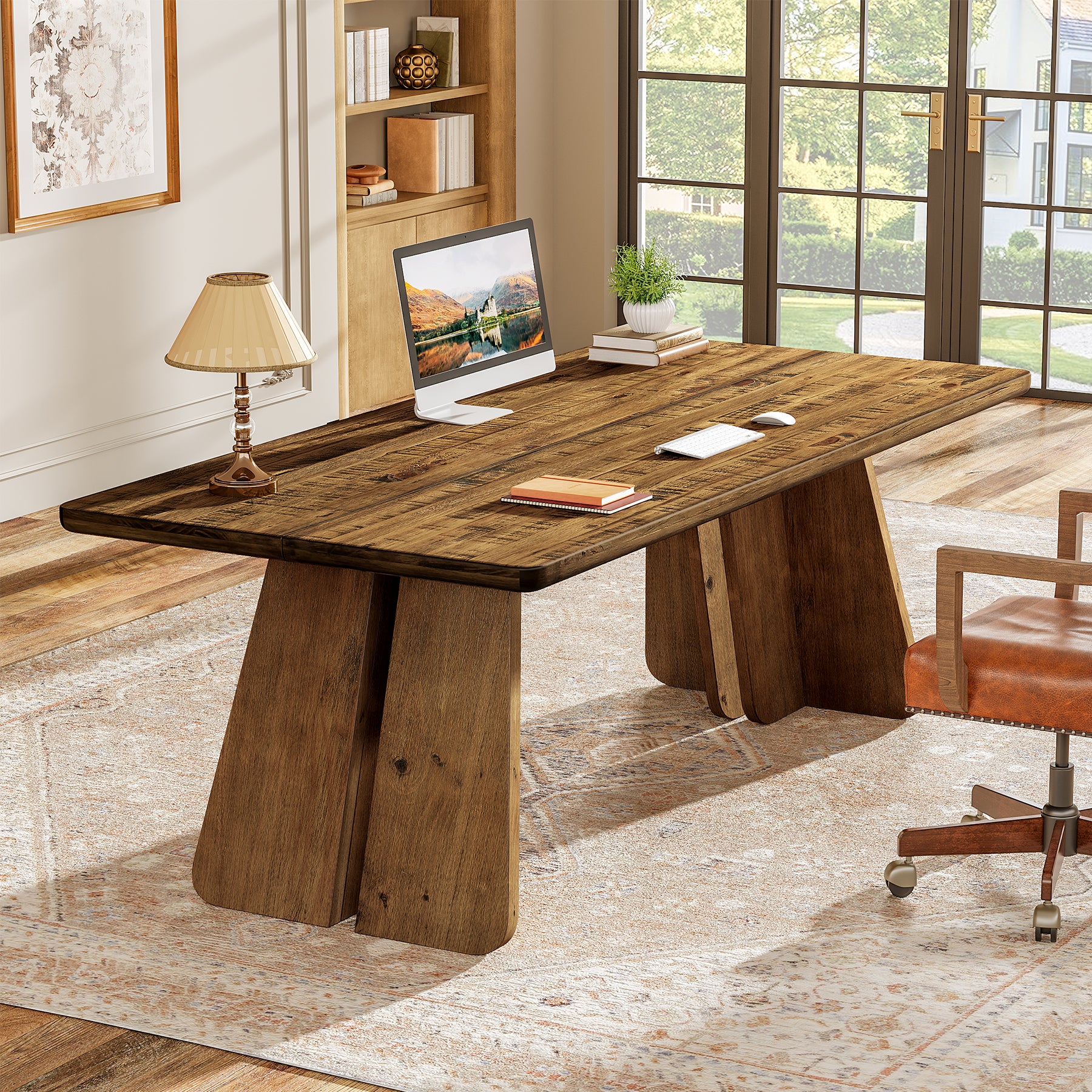 Solid Wood Executive Desk, 63" Office Computer Desk with Sturdy Legs