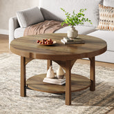 33.46" Round Coffee Table, 2-Tier Farmhouse Center Table with Storage Shelf 3