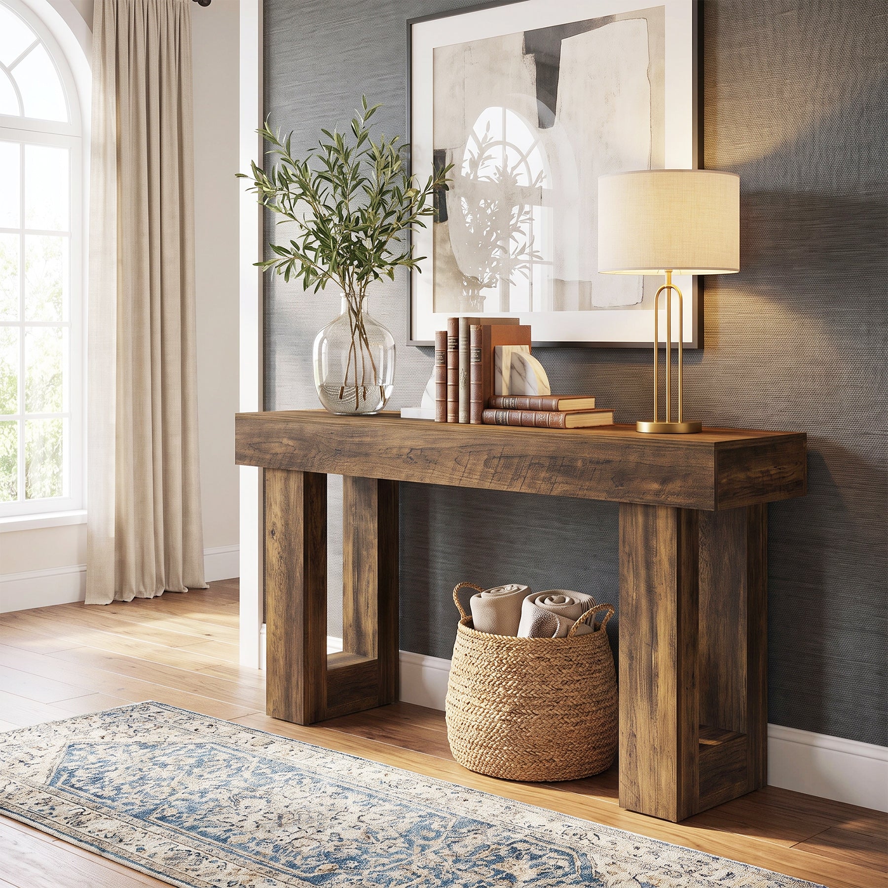 Wooden Sofa Table, 63-Inch Modern Console Table For Living Room