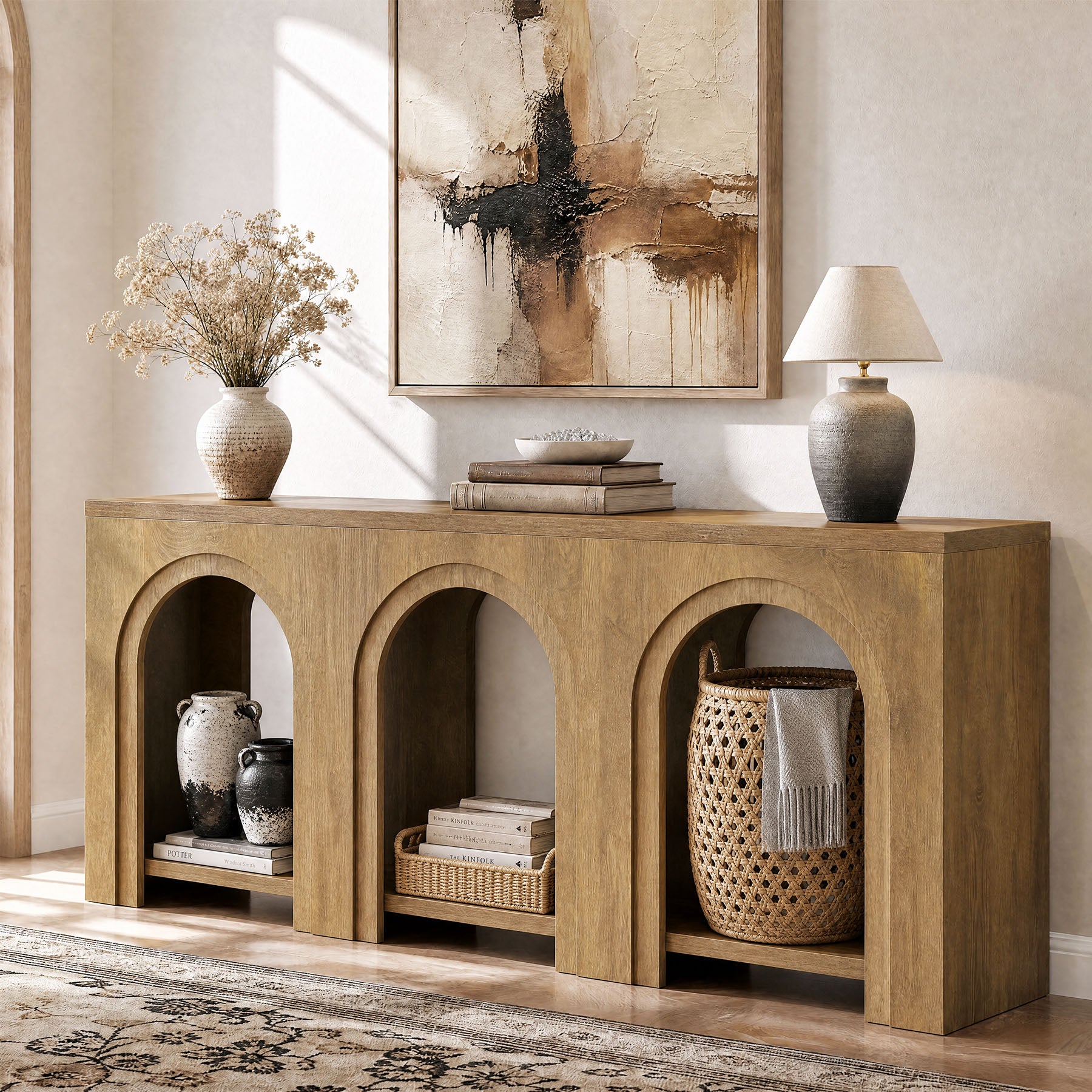63" Arched Console Table, 2-Tier Narrow Sofa Table for Entryway, Living Room