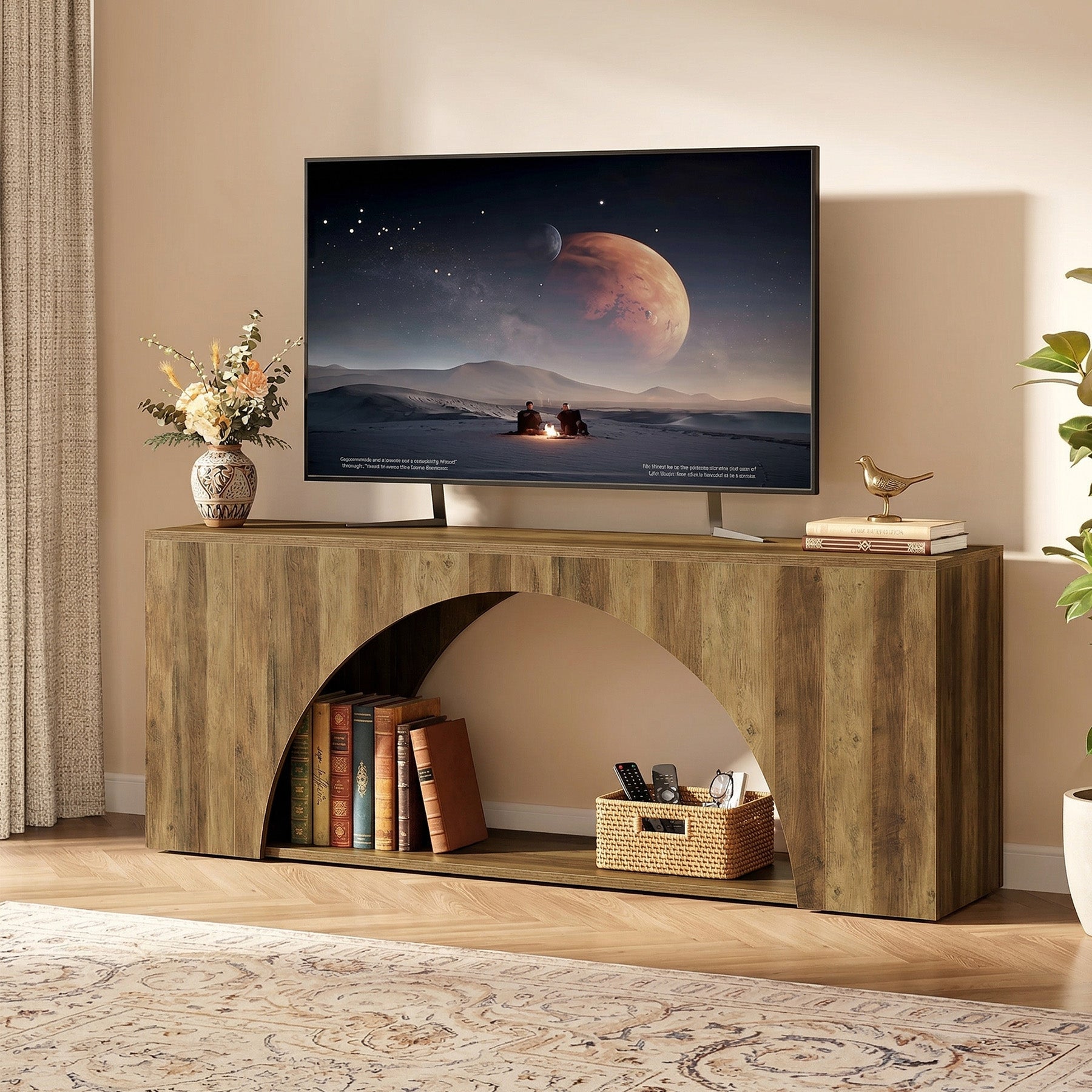 Tribesigns 63" Wood TV Stand, Media Console with Shelves for Living Room
