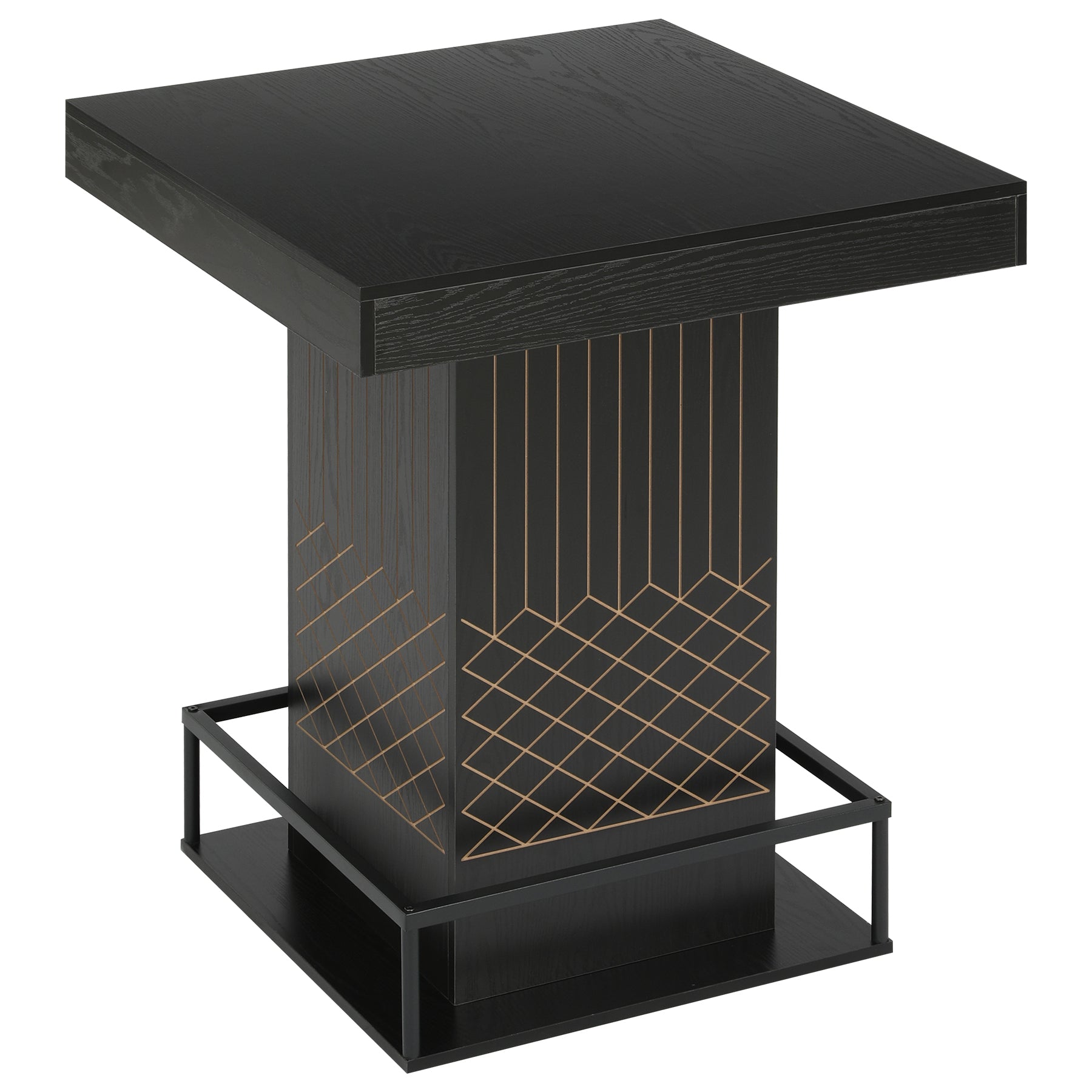 Square Bar Table, 37.4" High Wooden Pub Table with Metal Footrest