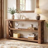 3-Tier Solid Wood Console Table, 63" Sofa Table Behind the Couch for Entryway, Living Room 3